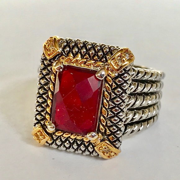 Silver Art Deco Garnet Cocktail Ring Size 8 9 11 - Picture 5 of 8